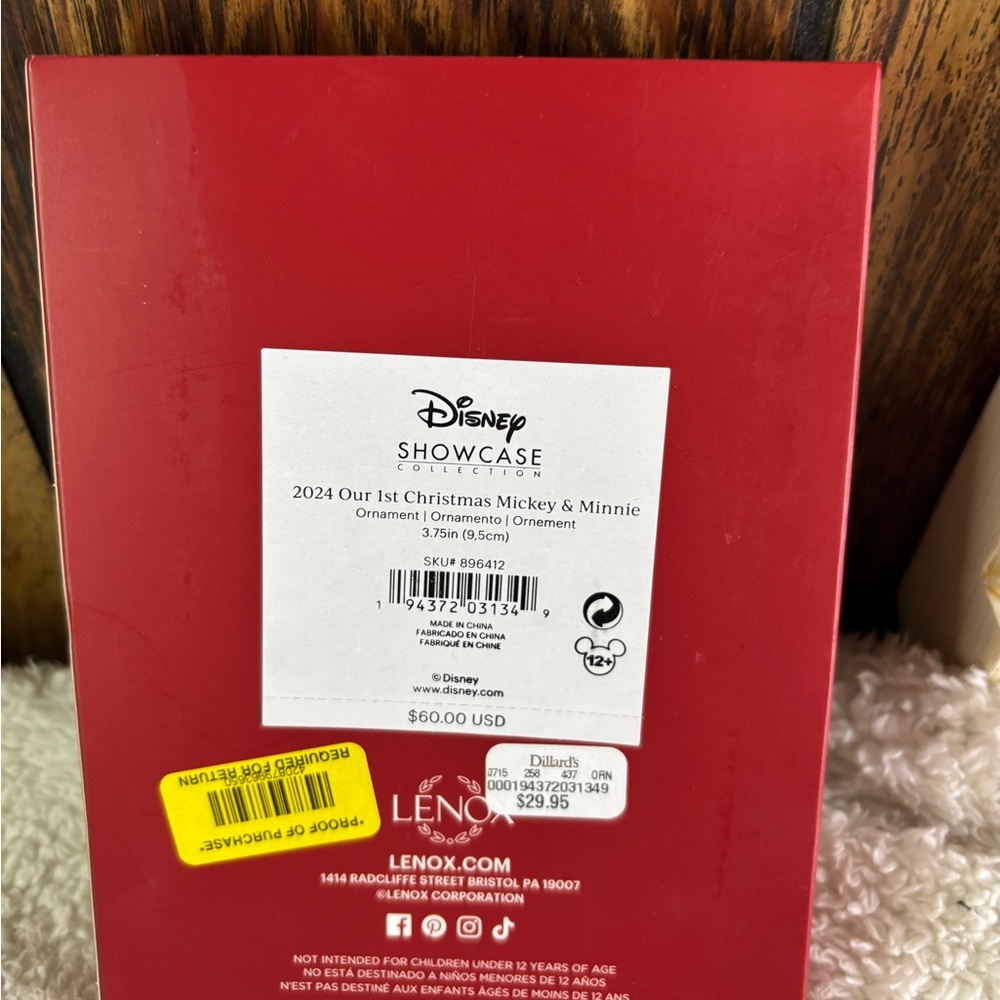 Lenox Disney Mickey & Minnie Silver and Red Christmas Ornament NWB retail $60 - Picture 6 of 8